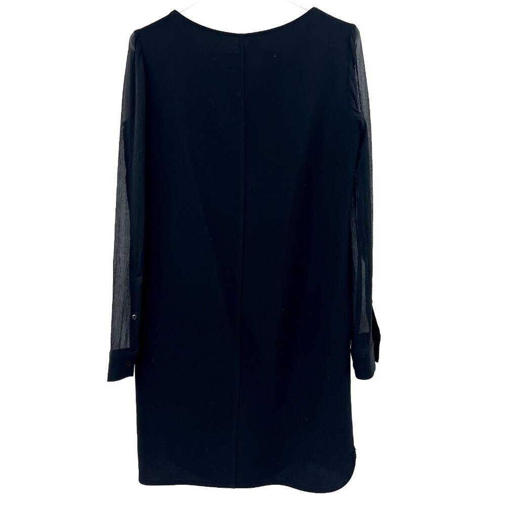 Theory Black Sheer Sleeve Shift Dress Womens Size 2 Silk Sleeves - Picture 6 of 7